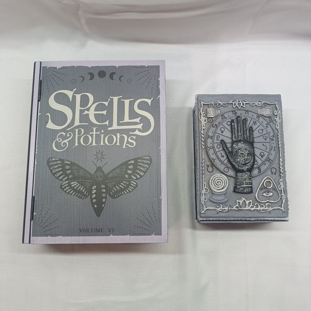 2 Halloween Trinket Boxes Grey Spells and Potions Spooky Decor Goth Craft